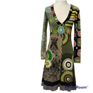 Desigual Cotton Knit Mod Sixties Inspired Print Dress
